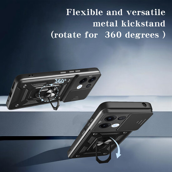 Oppo Reno13 Hoesje - MobyDefend Pantsercase Met Draaibare Ring - Zilvergrijs