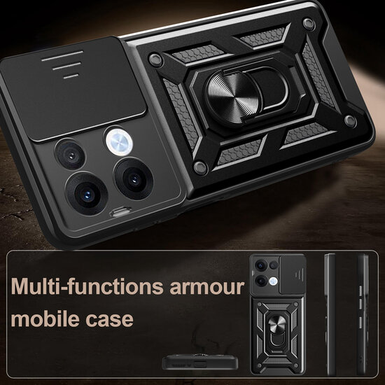 Oppo Reno13 Hoesje - MobyDefend Pantsercase Met Draaibare Ring - Zilvergrijs