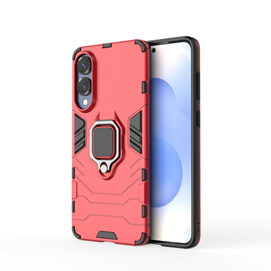 Samsung Galaxy S25 Edge Hoesje - MobyDefend Dubbelgelaagde Pantsercase Met Standaard - Rood