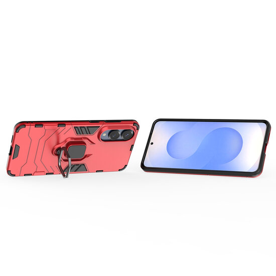 Samsung Galaxy S25 Edge Hoesje - MobyDefend Dubbelgelaagde Pantsercase Met Standaard - Rood