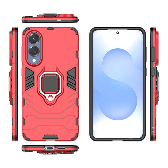 Samsung Galaxy S25 Edge Hoesje - MobyDefend Dubbelgelaagde Pantsercase Met Standaard - Rood