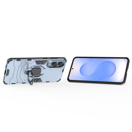 Samsung Galaxy S25 Edge Hoesje - MobyDefend Dubbelgelaagde Pantsercase Met Standaard - Blauw