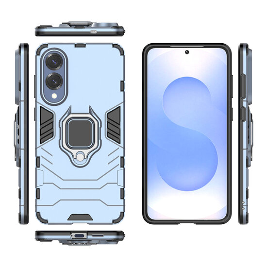 Samsung Galaxy S25 Edge Hoesje - MobyDefend Dubbelgelaagde Pantsercase Met Standaard - Blauw