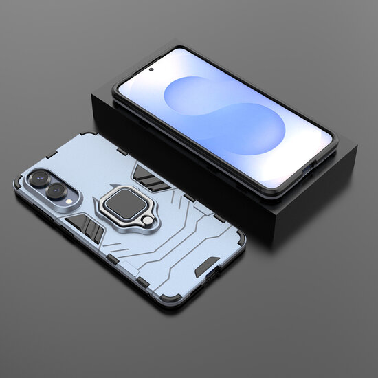 Samsung Galaxy S25 Edge Hoesje - MobyDefend Dubbelgelaagde Pantsercase Met Standaard - Blauw