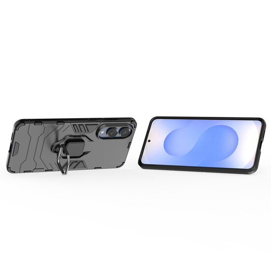 Samsung Galaxy S25 Edge Hoesje - MobyDefend Dubbelgelaagde Pantsercase Met Standaard - Zwart