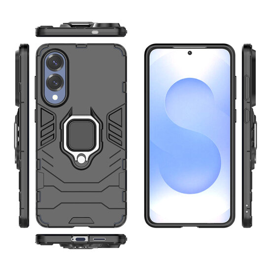 Samsung Galaxy S25 Edge Hoesje - MobyDefend Dubbelgelaagde Pantsercase Met Standaard - Zwart