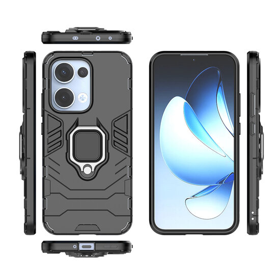 Oppo Reno13 Hoesje - MobyDefend Dubbelgelaagde Pantsercase Met Standaard - Zwart