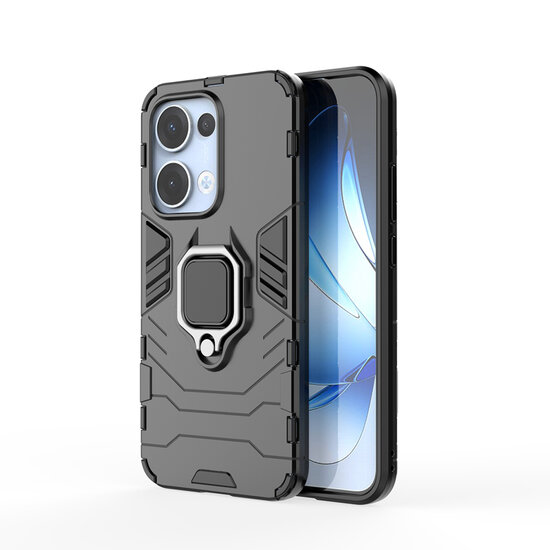 Oppo Reno13 Hoesje - MobyDefend Dubbelgelaagde Pantsercase Met Standaard - Zwart