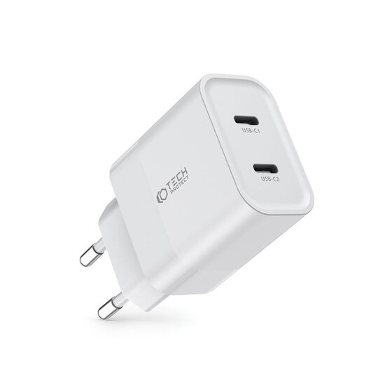 Tech-Protect Wall charger - Oplader met 2 USB-C poorten - 20W - PD2.0 - Wit
