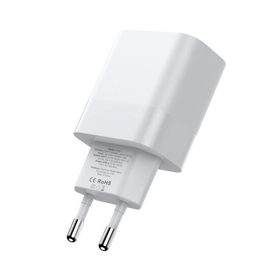 Tech-Protect Wall charger - Oplader met 2 USB-C poorten - 20W - PD2.0 - Wit