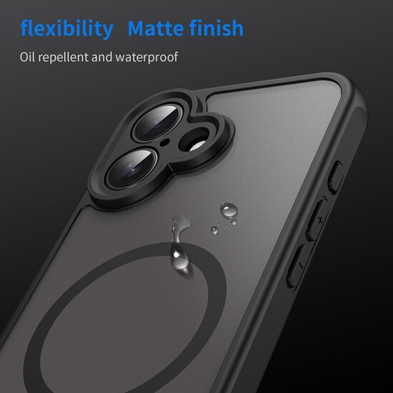 iPhone 16 Hoesje - MobyDefend MagSafe Case Mat Transparant Met Gekleurde Rand - Zwart