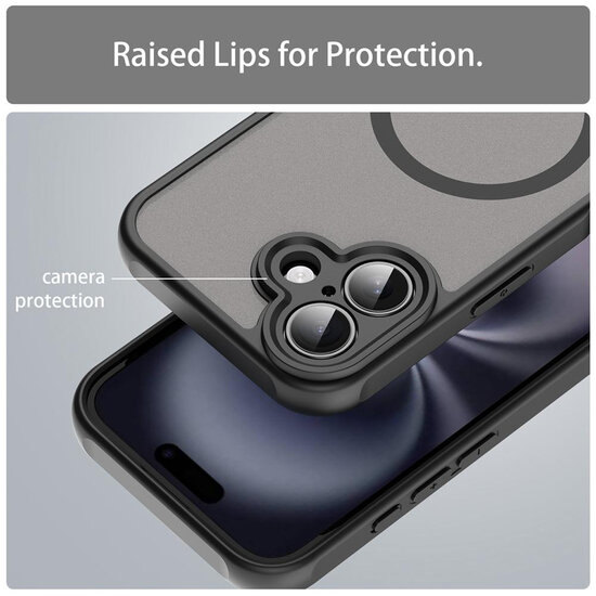 iPhone 16 Hoesje - MobyDefend MagSafe Case Mat Transparant Met Gekleurde Rand - Zwart