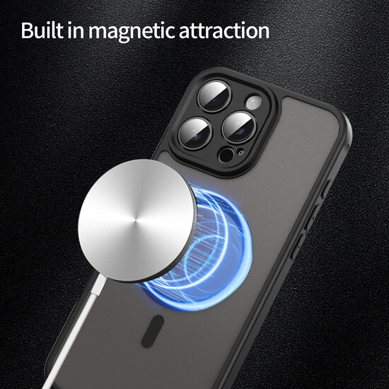 iPhone 16 Hoesje - MobyDefend MagSafe Case Mat Transparant Met Gekleurde Rand - Zwart