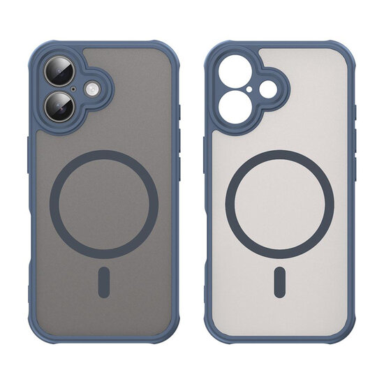 iPhone 16 Hoesje - MobyDefend MagSafe Case Mat Transparant Met Gekleurde Rand - Blauw