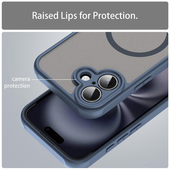 iPhone 16 Hoesje - MobyDefend MagSafe Case Mat Transparant Met Gekleurde Rand - Blauw