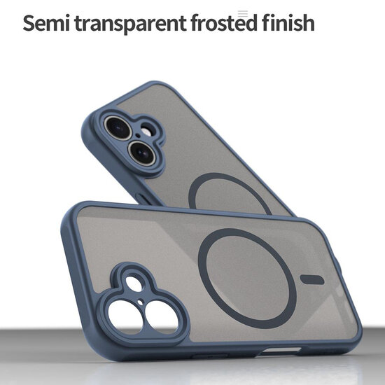 iPhone 16 Hoesje - MobyDefend MagSafe Case Mat Transparant Met Gekleurde Rand - Blauw