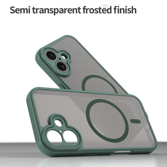 iPhone 16 Hoesje - MobyDefend MagSafe Case Mat Transparant Met Gekleurde Rand - Groen