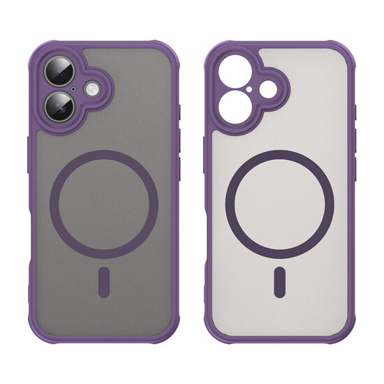 iPhone 16 Hoesje - MobyDefend MagSafe Case Mat Transparant Met Gekleurde Rand - Paars