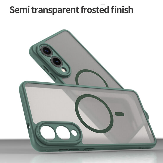 Samsung Galaxy S25 Edge Hoesje - MobyDefend MagSafe Case Mat Transparant Met Gekleurde Rand - Groen