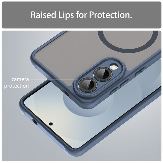 Samsung Galaxy S25 Edge Hoesje - MobyDefend MagSafe Case Mat Transparant Met Gekleurde Rand - Blauw