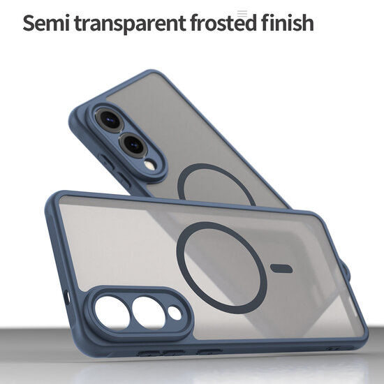 Samsung Galaxy S25 Edge Hoesje - MobyDefend MagSafe Case Mat Transparant Met Gekleurde Rand - Blauw