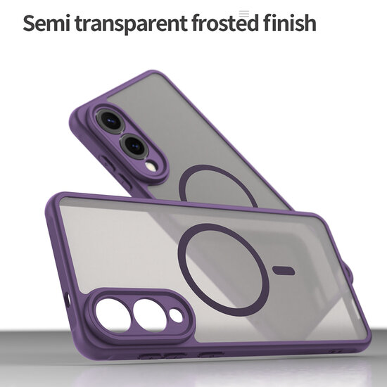 Samsung Galaxy S25 Edge Hoesje - MobyDefend MagSafe Case Mat Transparant Met Gekleurde Rand - Paars