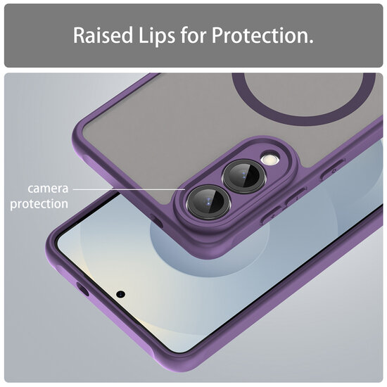 Samsung Galaxy S25 Edge Hoesje - MobyDefend MagSafe Case Mat Transparant Met Gekleurde Rand - Paars