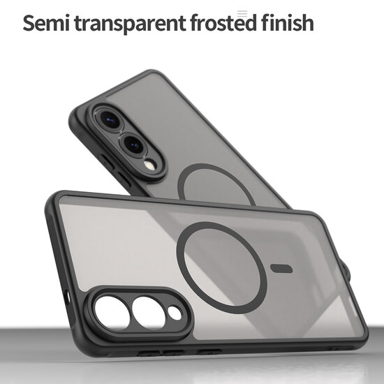 Samsung Galaxy S25 Edge Hoesje - MobyDefend MagSafe Case Mat Transparant Met Gekleurde Rand - Zwart