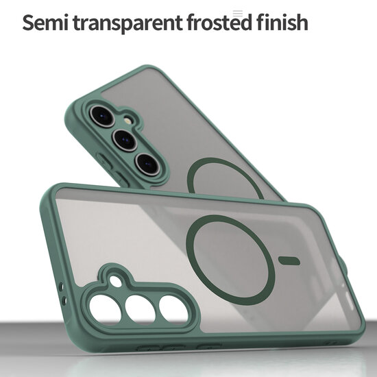Samsung Galaxy S24 FE Hoesje - MobyDefend MagSafe Case Mat Transparant Met Gekleurde Rand - Groen