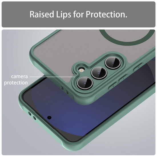 Samsung Galaxy S24 FE Hoesje - MobyDefend MagSafe Case Mat Transparant Met Gekleurde Rand - Groen