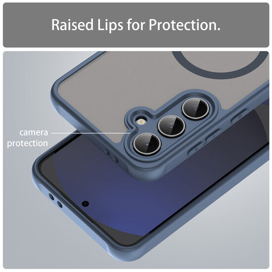 Samsung Galaxy S24 FE Hoesje - MobyDefend MagSafe Case Mat Transparant Met Gekleurde Rand - Blauw
