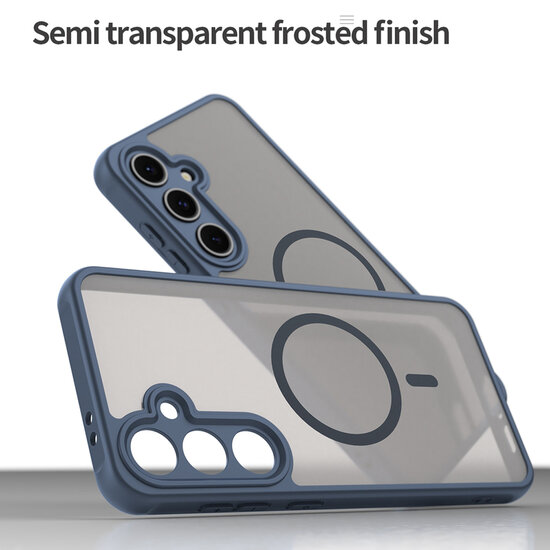 Samsung Galaxy S24 FE Hoesje - MobyDefend MagSafe Case Mat Transparant Met Gekleurde Rand - Blauw