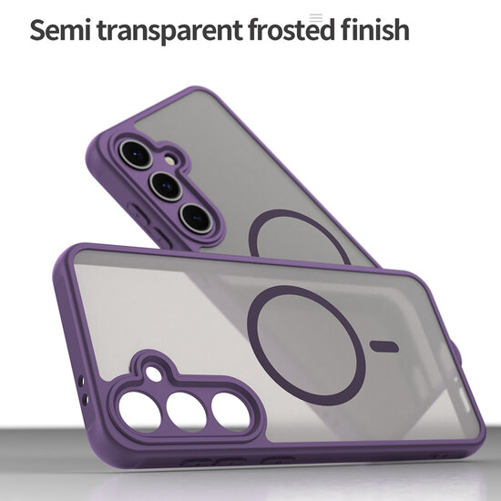 Samsung Galaxy S24 FE Hoesje - MobyDefend MagSafe Case Mat Transparant Met Gekleurde Rand - Paars