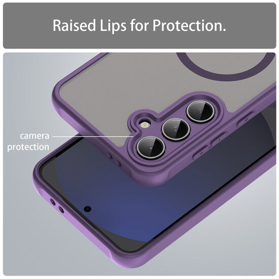 Samsung Galaxy S24 FE Hoesje - MobyDefend MagSafe Case Mat Transparant Met Gekleurde Rand - Paars