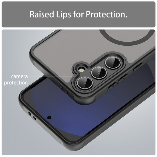 Samsung Galaxy S24 FE Hoesje - MobyDefend MagSafe Case Mat Transparant Met Gekleurde Rand - Zwart