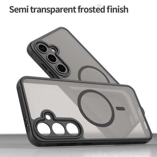 Samsung Galaxy S24 FE Hoesje - MobyDefend MagSafe Case Mat Transparant Met Gekleurde Rand - Zwart