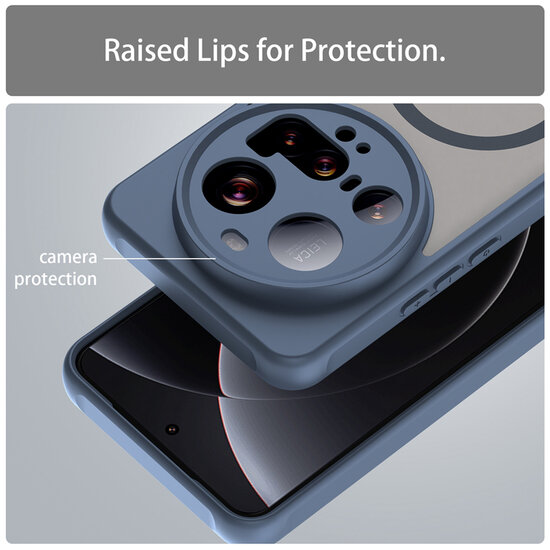 Xiaomi 15 Ultra Hoesje - MobyDefend MagSafe Case Mat Transparant Met Gekleurde Rand - Blauw