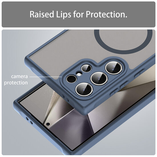 Samsung Galaxy S25 Ultra Hoesje - MobyDefend MagSafe Case Mat Transparant Met Gekleurde Rand - Blauw
