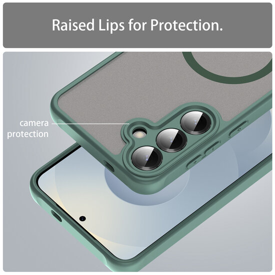 Samsung Galaxy S25 Hoesje - MobyDefend MagSafe Case Mat Transparant Met Gekleurde Rand - Groen