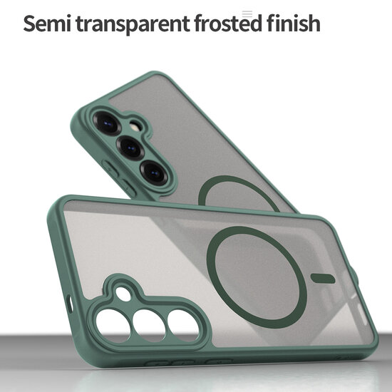 Samsung Galaxy S25 Hoesje - MobyDefend MagSafe Case Mat Transparant Met Gekleurde Rand - Groen