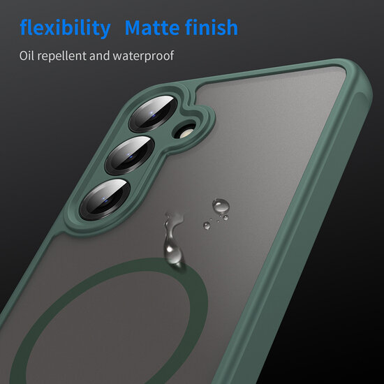 Samsung Galaxy S25 Hoesje - MobyDefend MagSafe Case Mat Transparant Met Gekleurde Rand - Groen
