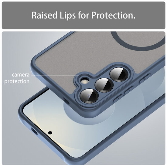 Samsung Galaxy S25 Hoesje - MobyDefend MagSafe Case Mat Transparant Met Gekleurde Rand - Blauw