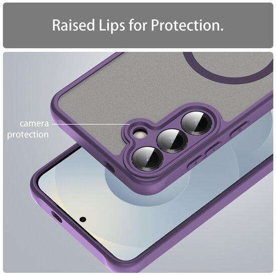 Samsung Galaxy S25 Hoesje - MobyDefend MagSafe Case Mat Transparant Met Gekleurde Rand - Paars
