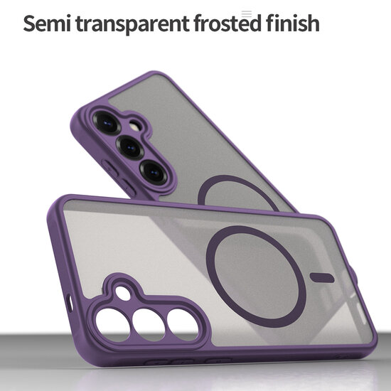 Samsung Galaxy S25 Hoesje - MobyDefend MagSafe Case Mat Transparant Met Gekleurde Rand - Paars