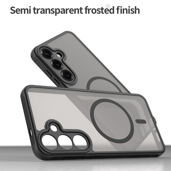 Samsung Galaxy S25 Hoesje - MobyDefend MagSafe Case Mat Transparant Met Gekleurde Rand - Zwart