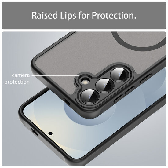 Samsung Galaxy S25 Hoesje - MobyDefend MagSafe Case Mat Transparant Met Gekleurde Rand - Zwart
