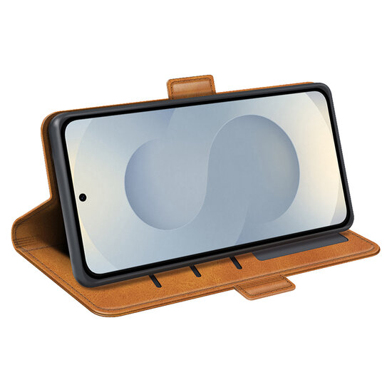 Samsung Galaxy S25 Edge Hoesje - MobyDefend Luxe Wallet Book Case (Sluiting Zijkant) - Lichtbruin