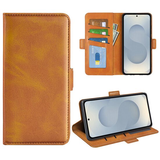 Samsung Galaxy S25 Edge Hoesje - MobyDefend Luxe Wallet Book Case (Sluiting Zijkant) - Lichtbruin