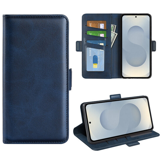 Samsung Galaxy S25 Edge Hoesje - MobyDefend Luxe Wallet Book Case (Sluiting Zijkant) - Blauw