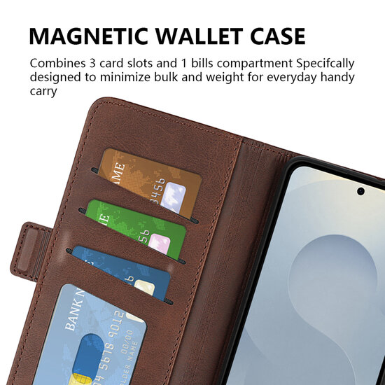 Samsung Galaxy S25 Edge Hoesje - MobyDefend Luxe Wallet Book Case (Sluiting Zijkant) - Bruin